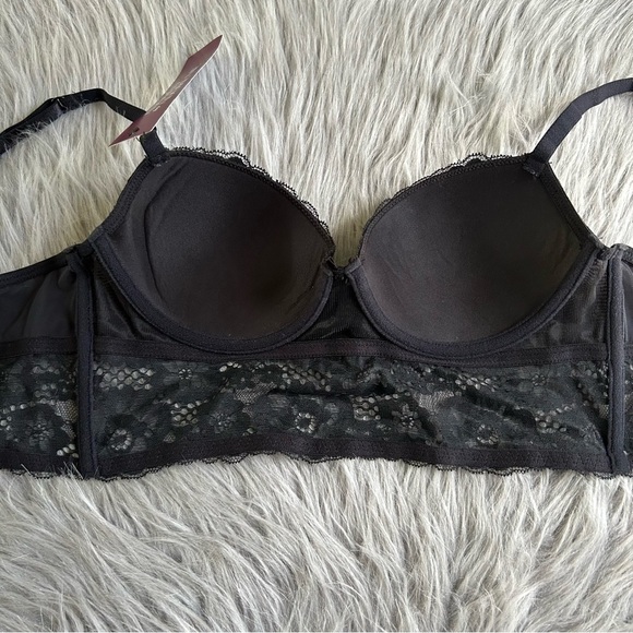 Adored By Adore Me Longline Bra Women’s Size 34B Black Floral Lace Lightly Lined - Picture 5 of 5